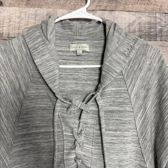 Lucky Brand Fleece Hooded Pullover-Small-Heather Gray-Lace Up-High Low Hem- - Picture 3 of 11